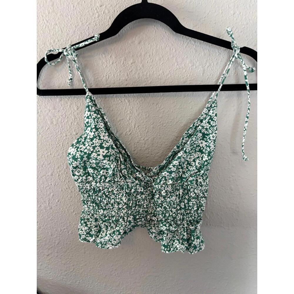 Sim & Sam green/white cropped tie shoulder tank size S